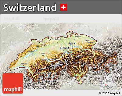 Physical 3D Map of Switzerland, lighten, semi-desaturated