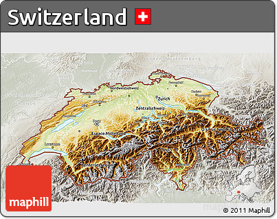 Physical 3D Map of Switzerland, lighten, semi-desaturated