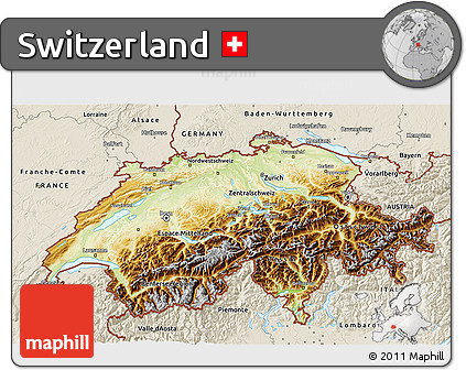 Physical 3D Map of Switzerland, shaded relief outside