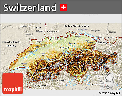 Physical 3D Map of Switzerland, shaded relief outside