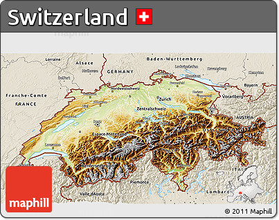Physical 3D Map of Switzerland, shaded relief outside