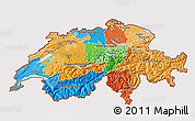 Political 3D Map of Switzerland, cropped outside