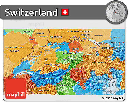 Political 3D Map of Switzerland