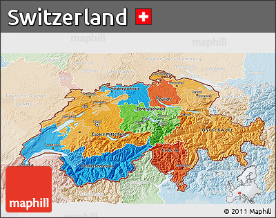 Political 3D Map of Switzerland, lighten