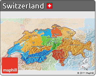 Political 3D Map of Switzerland, lighten