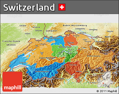 Political 3D Map of Switzerland, physical outside