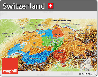 Political 3D Map of Switzerland, physical outside
