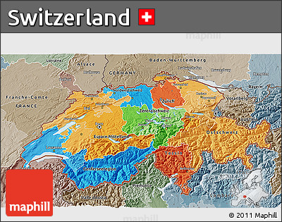 Political 3D Map of Switzerland, semi-desaturated