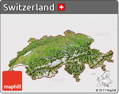 Satellite 3D Map of Switzerland, cropped outside