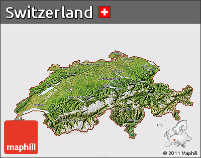 Satellite 3D Map of Switzerland, cropped outside