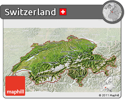 Satellite 3D Map of Switzerland, lighten