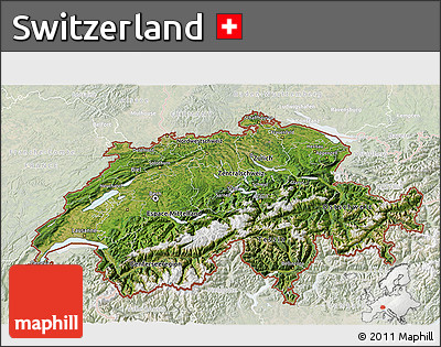 Satellite 3D Map of Switzerland, lighten