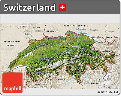 Satellite 3D Map of Switzerland, shaded relief outside