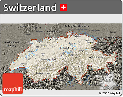 Shaded Relief 3D Map of Switzerland, darken