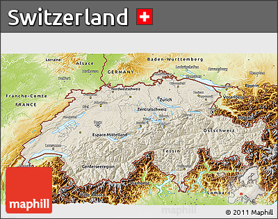 Shaded Relief 3D Map of Switzerland, physical outside
