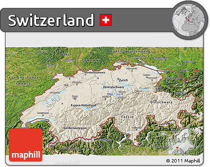 Shaded Relief 3D Map of Switzerland, satellite outside