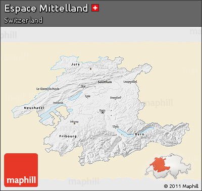 Classic Style 3D Map of Espace Mittelland, single color outside