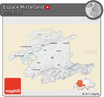 Classic Style 3D Map of Espace Mittelland, single color outside