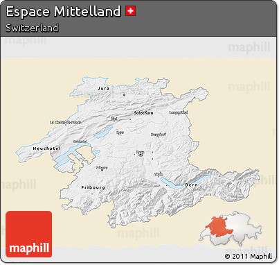 Classic Style 3D Map of Espace Mittelland, single color outside