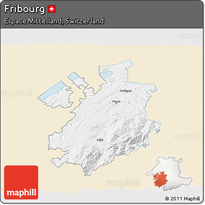 Classic Style 3D Map of Fribourg, single color outside