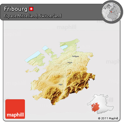 Physical 3D Map of Fribourg, cropped outside