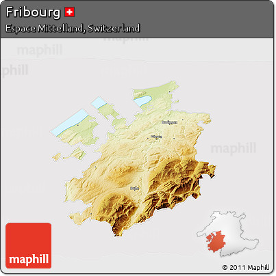 Physical 3D Map of Fribourg, cropped outside