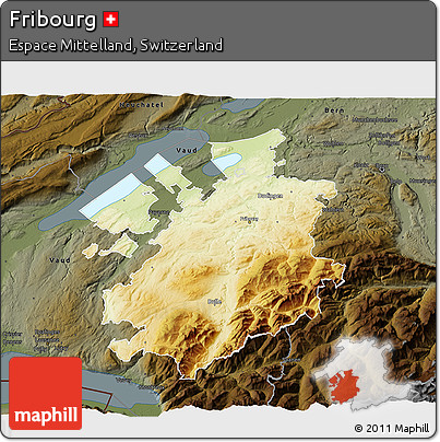Physical 3D Map of Fribourg, darken