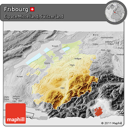 Physical 3D Map of Fribourg, desaturated