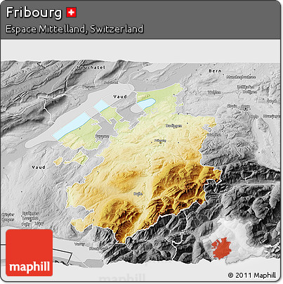 Physical 3D Map of Fribourg, desaturated