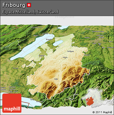 Physical 3D Map of Fribourg, satellite outside