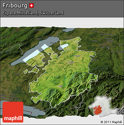 Satellite 3D Map of Fribourg, darken
