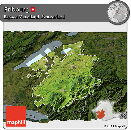 Satellite 3D Map of Fribourg, darken