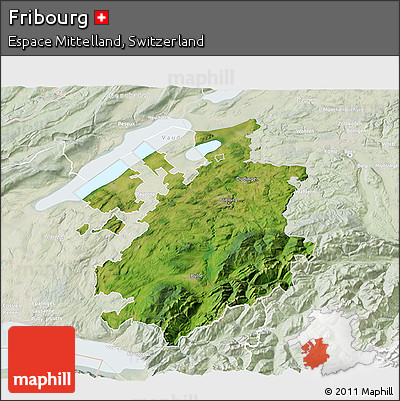 Satellite 3D Map of Fribourg, lighten