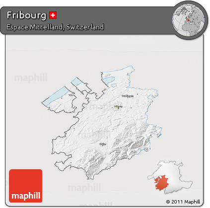Silver Style 3D Map of Fribourg, single color outside