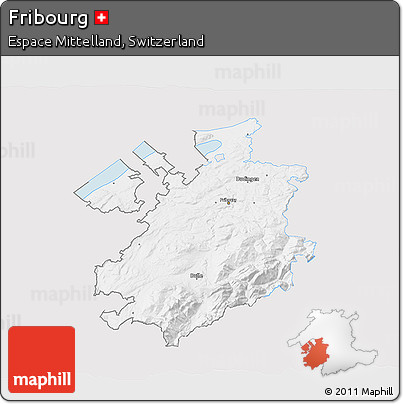 Silver Style 3D Map of Fribourg, single color outside