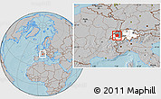 Gray Location Map of Fribourg, highlighted country, highlighted parent region, hill shading