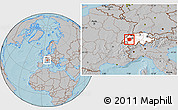 Gray Location Map of Fribourg, highlighted country, hill shading