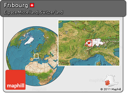 Satellite Location Map of Fribourg, highlighted country