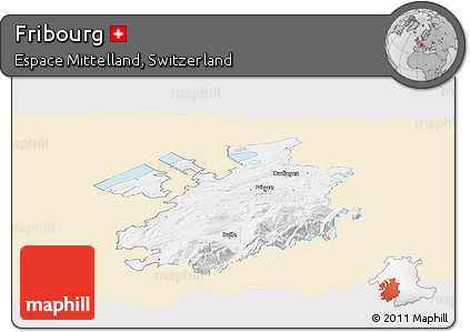 Classic Style Panoramic Map of Fribourg, single color outside