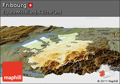 Physical Panoramic Map of Fribourg, darken