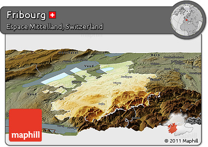 Physical Panoramic Map of Fribourg, darken
