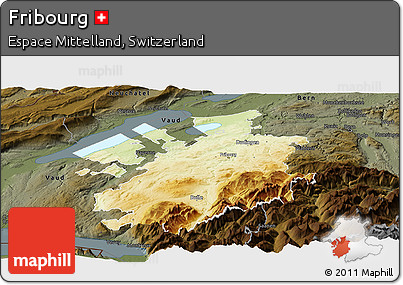 Physical Panoramic Map of Fribourg, darken