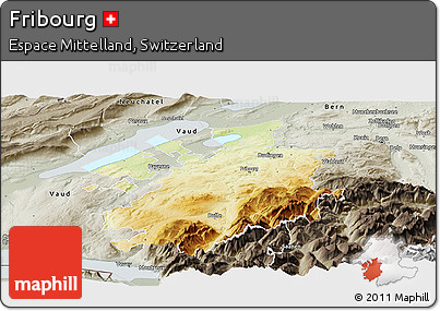 Physical Panoramic Map of Fribourg, semi-desaturated