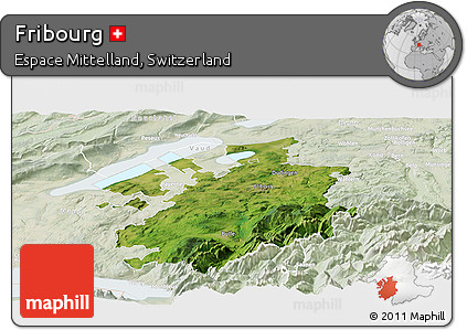 Satellite Panoramic Map of Fribourg, lighten
