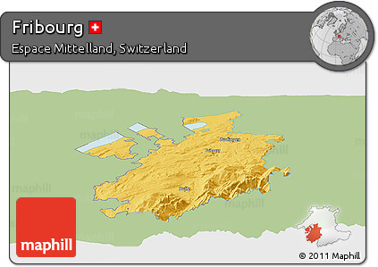 Savanna Style Panoramic Map of Fribourg, single color outside