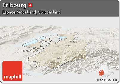 Shaded Relief Panoramic Map of Fribourg, lighten