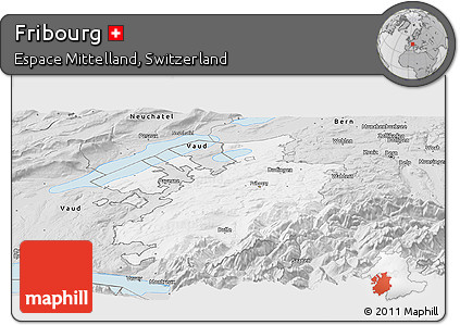 Silver Style Panoramic Map of Fribourg