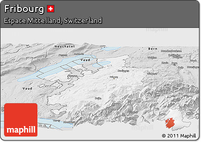 Silver Style Panoramic Map of Fribourg