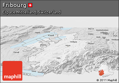 Silver Style Panoramic Map of Fribourg