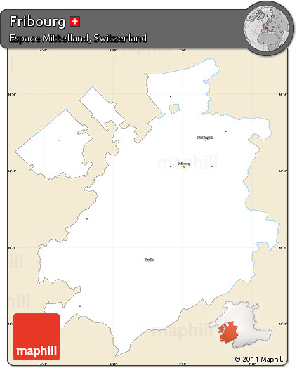 Classic Style Simple Map of Fribourg, single color outside